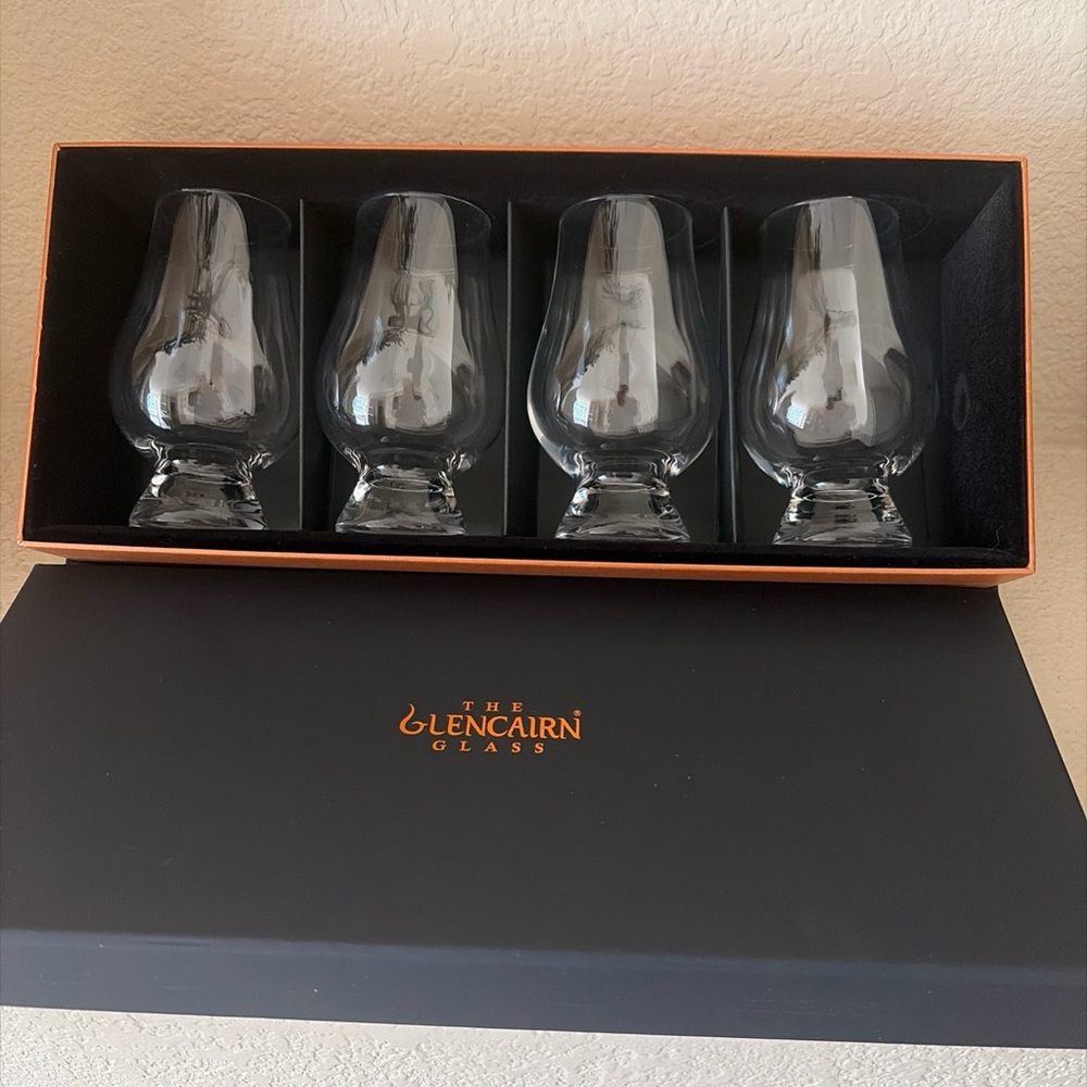 Set of 4 Glencairn Clear Whiskey Scotch Tasting Glasses 4.5β Velvet Lined Box